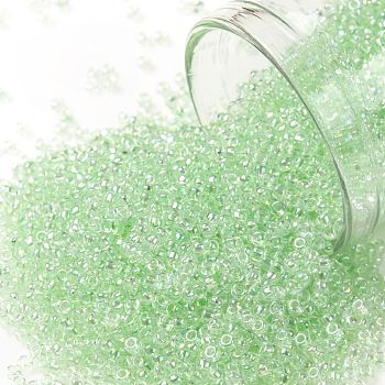 TOHO Round Seed Beads, Japanese Seed Beads, (172) Pale Green Transparent Rainbow, 15/0, 1.5mm, Hole: 0.7mm, about 3000pcs/10g
