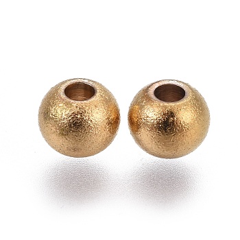 202 Stainless Steel Textured Beads, Round, Golden, 6x4.7mm, Hole: 2mm