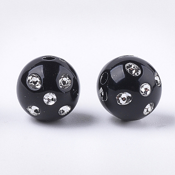 Plating Acrylic Beads, Metal Enlaced, Round, Black, 11~12mm, Hole: 2mm, about 620pcs/500g