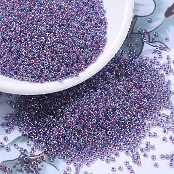 MIYUKI Round Rocailles Beads, Japanese Seed Beads, 11/0, (RR340) Hot Pink Lined Aqua AB, 2x1.3mm, Hole: 0.8mm, about 1111pcs/10g
