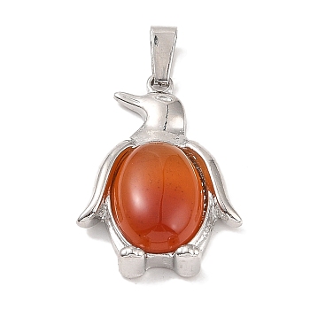 Natural Carnelian Pendants, with Alloy and Iron Findings, Penguin, Platinum, 34x23.5x7mm, Hole: 8x4mm