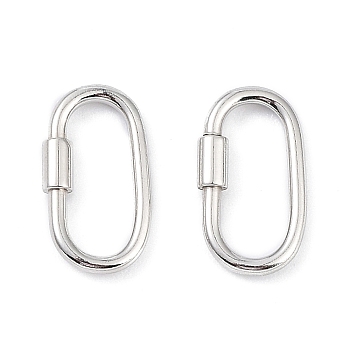 Anti-Tarnish Rhodium Plated 925 Sterling Silver Locking Carabiner Clasps, Quick Links, Oval, Platinum, 15x8.5x1.5mm