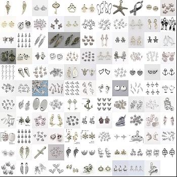 120Pcs 120 Style Tibetan Style Alloy Pendants, Mixed Shape, Antique Silver, 4~34x4~23.5x1~11mm, 1pc/style
