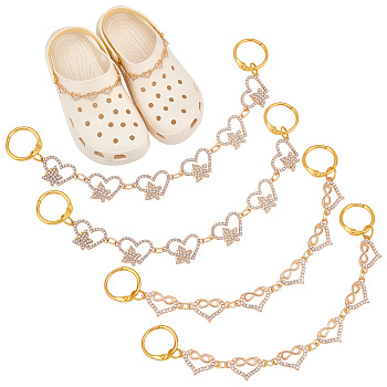 Heart with Butterfly/Infinity Alloy Rhinestone Link Shoe Decoration Chain, with Alloy Spring Ring Clasps, Golden, 190~198mm, 2 style, 2pcs/style, 4pcs/set