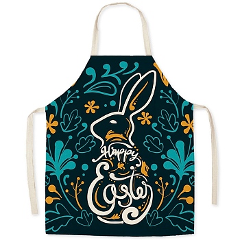 Cute Easter Rabbit Pattern Polyester Sleeveless Apron, with Double Shoulder Belt, for Household Cleaning Cooking, Teal, 680x550mm