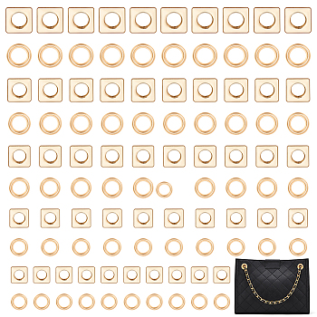 WADORN 50 Sets 5 Style Alloy Grommet Eyelet Findings, for Bag/Suitcase/Costume Accessories, Square/Ring, Light Gold, 14.5~28x14.5~28x5~7mm, Hole: 8~17mm, 10 sets/style