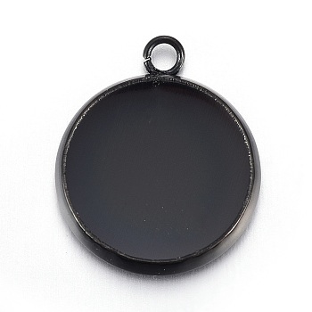 Stainless Steel Pendant Cabochon Settings, Flat Round, Black, Tray: 12mm, 14x2mm, Hole: 1.6mm