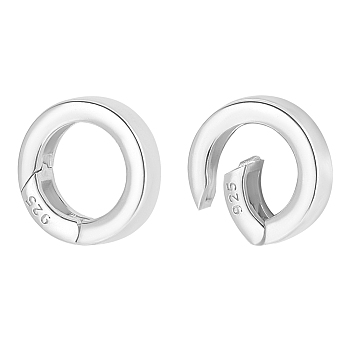 Elite 2pcs 925 Sterling Silver Spring Gate Rings with 925 Stamp, Silver, 9 Gauge, 12x3mm, Hole: 8mm