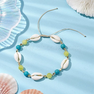 Cowrie Shell and Gemstone Beads Anklets(AJEW-AN00594)-2