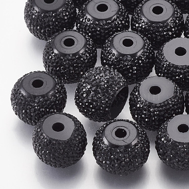 12mm Black Rondelle Resin+Rhinestone Beads