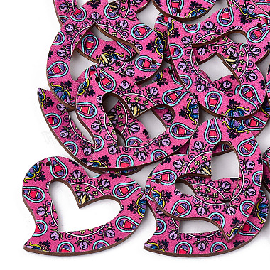 40mm HotPink Heart Wood Pendants