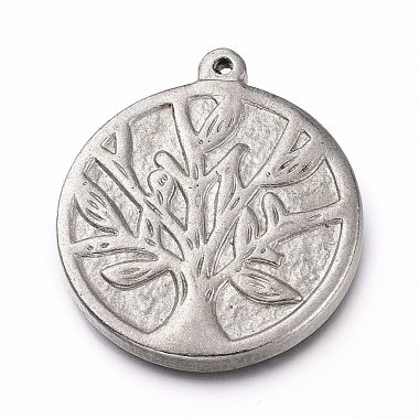 Stainless Steel Color Flat Round 304 Stainless Steel Pendants