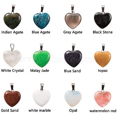 Heart Natural Gemstone Pendant Sets(G-PH0026-05)-2