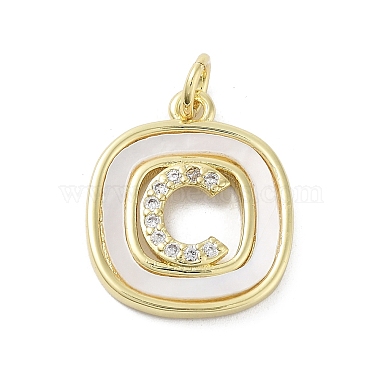 Real 18K Gold Plated Clear Letter C Brass+Cubic Zirconia+Shell Pendants