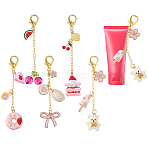 5Pcs Alloy Enamel & Handmade Polymer Clay & Resin Pendant Decorations, with Brass Chain and Alloy Lobster Claw Clasps, Mixed Shapes, Golden, Mixed Color, 90~100mm(HJEW-HS00094)