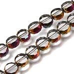 Electroplated Transparent Glass Beads Strands, Flat Round, Faceted, Colorful, 9.5x4.5mm, Hole: 1.2mm, about 43pcs/strand, 15.55''(39.5cm)(GL-CBA98F0-06C-02)
