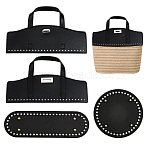 DIY Bag Making Kits, Including 2Pcs Handmade PU Leather Bag Handles, 1Pc Flat Round Bag Bottoms and 1Pc Oval Bag Bottoms, Black(DIY-OC0014-51)