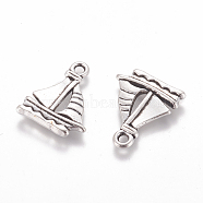 Tibetan Style Alloy Pendants, Sailing Boat Charms, Lead & Cadmium & Nickel Free, Antique Silver, about 20mm long,16.5mm wide,2mm thick, hole: 2mm(X-EDD022Y-NF)