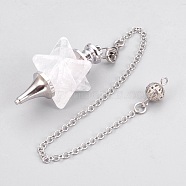 Natural Quartz Crystal Dowsing Pendulums, with Platinum Tone Brass Findings, Merkaba Star, 235mm, Hole: 2mm(KK-F756-08F)