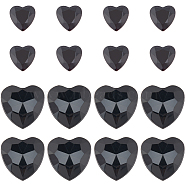 200Pcs 2 Style Acrylic Rhinestone Cabochons, Flat Back & Back Plated, Faceted, Heart, Black, 15~25x14.5~24x2~4mm, 100pcs/style(MACR-GF0001-03C)