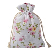 Cotton Cloth Packing Pouches Drawstring Bags, Rectangle, Floral Pattern, 14x10cm(HUDU-PW0001-133D)