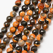 Natural Fire Crackle Agate Bead Strands, Round, Grade A, Faceted, Dyed & Heated, Light Salmon, 8mm, Hole: 1mm, about 47pcs/strand, 15 inch(G-K166-06F-8mm-06)
