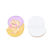 Printed Acrylic Cabochons, with Glitter Powder, Aerospace Style, Cat, Lilac, 42x32x2mm(OACR-N135-72)