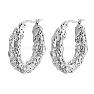 304 Stainless Steel Hoop Earrings, Textured Ring, Stainless Steel Color, 24x6mm(VY8498-01)