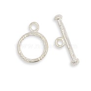 Alloy Ring Toggle Clasps, Silver Color Plated, Ring: 16x12x2mm, Hole: 2mm, Bar: 20x7x2mm, Hole: 2mm(PALLOY-J154-54S)