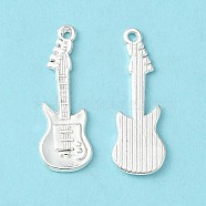 Tibetan Style Alloy Pendant, Guitar, Lead Free and Cadmium Free, Silver, 31x11x2mm, Hole: 2mm(K0NXG021)