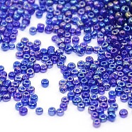 (Repacking Service Available) Round Glass Seed Beads, Transparent Colours Rainbow, Round, Blue, 12/0, 2mm, about 12g/bag(SEED-C016-2mm-168)