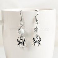 Natural Howlite Dangle Earrings, Alloy Halloween Spider Jewelry for Women, 46x8mm(PW-WG32580-01)