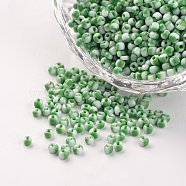 12/0 Opaque Colours Seep Glass Beads, Round Seed Beads, Spring Green, 1.5~2x2mm, Hole: 0.5mm, about 22500pcs/450g(SEED-M008-C49)