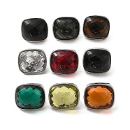 Faceted Glass Rectangle Finger Ring, 304 Stainless Steel Chunky Ring, Mixed Color, US Size 8 1/2(18.5mm)(RJEW-E162-11P)