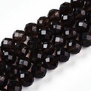 Natural Smoky Quartz Beads Strands, Round with Faceted, 7.5~8mm, Hole: 1mm, about 23~26pcs/strand, 7.36~7.72''(18.7~19.6cm)(G-S345-8mm-19)