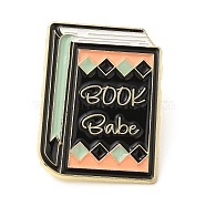 Reading Theme Zinc Alloy Enamel Pins, Word Book Babe Brooch for Backpack Clothes, Book, 28.5x21.5x1.5mm(JEWB-K001-02A-G)
