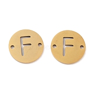 Vacuum Plating 201 Stainless Steel Hollow Flat Round Links, Letter Connector Charms, Real 18K Gold Plated, Letter F, 12x1mm, Hole: 1.2mm(FIND-R149-03F-G)