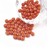 6/0 Baking Paint Glass Seed Beads, Round, Orange Red, 4~4.5x3mm, Hole: 1~1.2mm, about 4500pcs/bag, about 450g/bag(SEED-Q025-4mm-N22)
