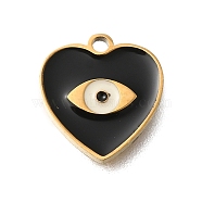 PVD Vacuum Plating 201 Stainless Steel Charms, with Enamel, Eye Charm, Real 18K Gold Plated, Heart, 11x10x1mm, Hole: 1.2mm(STAS-C111-15D)