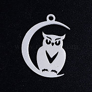 201 Stainless Steel Pendants, For Halloween, Owl with Moon, Stainless Steel Color, 20x14x1mm, Hole: 1.5mm(STAS-S105-JN365-1)