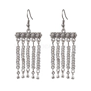 304 Stainless Steel Flower Chandelier Earrings, Glass Beaded Tassel Earrings, Antique Silver, 61x25mm(EJEW-JE05633)
