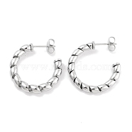 304 Stainless Steel Twisted Half Hoop Stud Earrings for Women, with 316 Stainless Steel Pins, Stainless Steel Color, 25.5x3.8mm(EJEW-C096-11P)