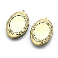 Brass Locket Pendants, Photo Frame Charms for Necklaces, Cadmium Free & Nickel Free & Lead Free, Oval, Brushed Antique Bronze, 38x25x7mm, Hole: 2mm, Inner Size: 17x27mm(KK-F717-20AB-NR)