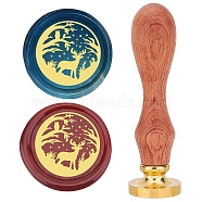 Brass Wax Seal Stamp with Rosewood Handle, for DIY Scrapbooking, Deer Pattern, 25mm(AJEW-WH0412-0039)