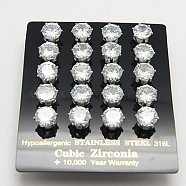 Cubic Zirconia Stud Earrings, with 316 Surgical Stainless Steel Pin, Hypoallergenic Earrings, White, 15~18x8mm(EJEW-G054-8x18mm-1P)