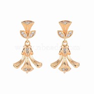 Brass Micro Pave Clear Cubic Zirconia Stud Earring Findings, for Half Drilled Beads, Nickel Free, Tassel Shape, Real 18K Gold Plated, 21x12mm, Pin: 0.6mm, pin: 0.9mm(for half drilled beads)(KK-S364-140)