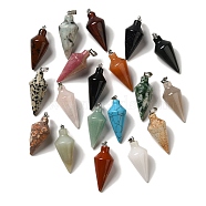 Natural & Synthetic Mixed Gemstone Pendants, Cone Charms with Rack Plating Platinum Plated Brass Snap on Bails, Synthetic Chrysocolla and Lapis Lazuli, 36~36.5x15~15.5mm, Hole: 5~6.5x2mm(G-Z055-02P)