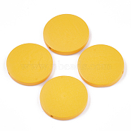 Painted Natural Wood Beads, Flat Round, Gold, 30x5~5.5mm, Hole: 2mm(WOOD-S049-02A-08)