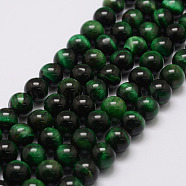 Natural Tiger Eye Bead Strands, Round, Dyed & Heated, Dark Green, 10mm, Hole: 1.2mm, about 38pcs/strand, 14.9 inch~15.5 inch(G-P230-08-G-10mm)