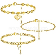Anklets Sets, with Brass Micro Pave Cubic Zirconia Charms, 304 Stainless Steel Chain Extender & Figaro Chains & Pendant  & Lobster Claw Clasps & Cable Chains & Coffee Bean Chains, Letter.Y, 9x6x1.5mm, 8-1/2 inch(21.5cm), 3pcs/set(AJEW-AN00383-25)